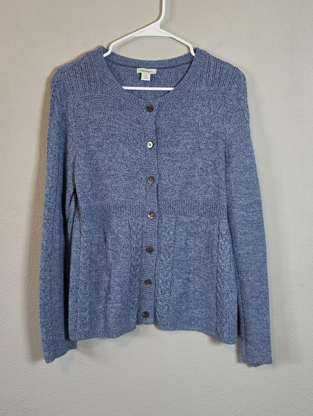 ​Sundance Heather Blue Alpaca Knit Button Cardigan Size M Coastal Librarian